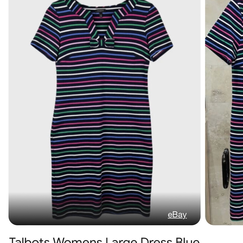 Talbots short sleeved dress color striped . Worn 1 time. Like new!